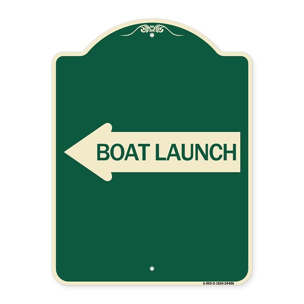 Boat Launch With Left Arrow Heavy-Gauge Aluminum Architectural Sign, 24" x 18", G-1824-24406